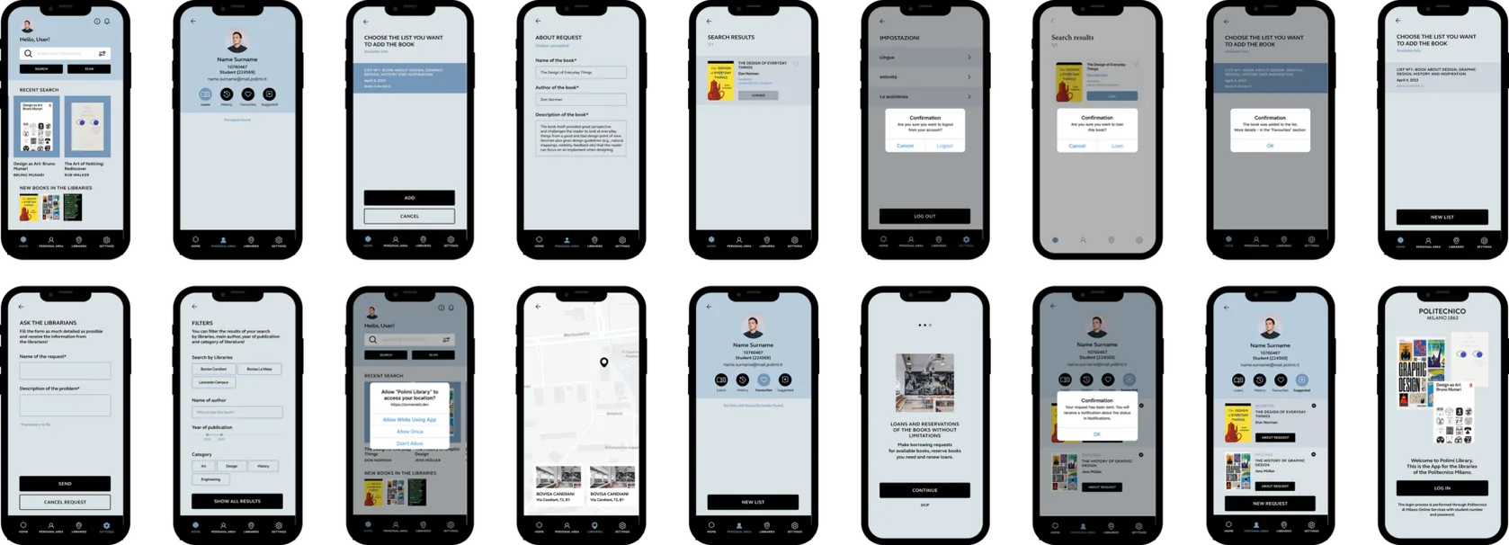 The final prototype. A calm, legible system built on the new architecture — a clear bottom menu, a focused personal area, and search that surfaces a book’s availability where people look for it.